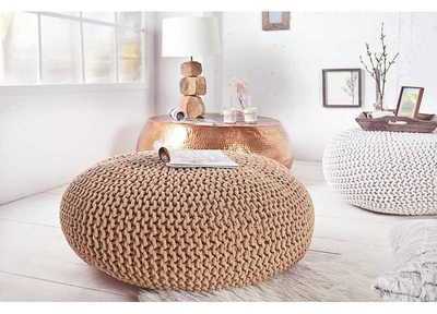 Pouf 80 cm en laine coloris café