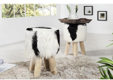 Tabouret fourrure noir et blanc Yogi II