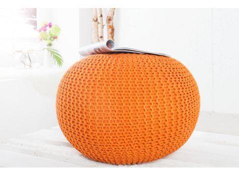 Pouf grosse maille tricoté orange 50 cm