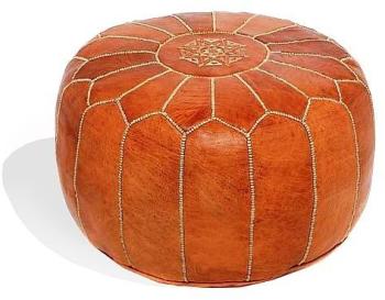 Pouf design cuir marocain marron, pouf en cuir vér
