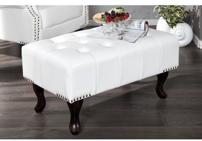 Pouf CHESTERFIELD en simili cuir coloris blanc