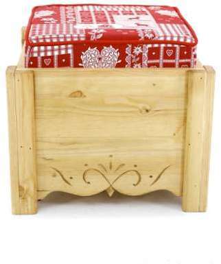 Pouf coffre de rangement pin massif sculpté Cervin