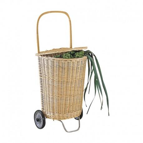 Chariot De Marché Avec Couvercle En Osier Blanc +