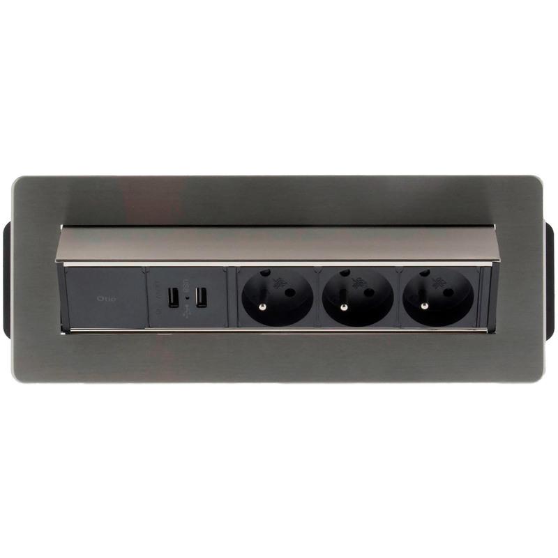 Bloc prise encastrable pivotant 3x 16A avec 2x USB