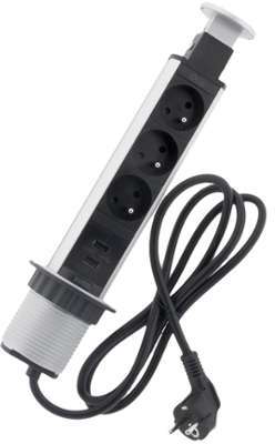 Bloc escamotable 3 prises 16A + 2x USB - Système