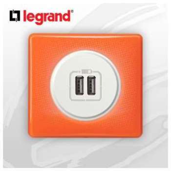 Prise USB Double complete Legrand Celiane 70 s Orange Prise USB Double complete