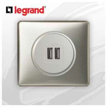Prise USB Double complete Legrand Celiane Titane Métal Prise USB Double complete