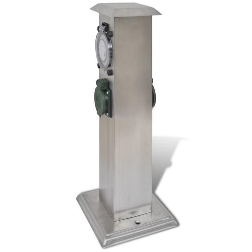 VidaXL Borne jardin électrique 2 prises en acier inoxydable VidaXL Borne jardin électrique