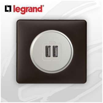 Prise USB Double complete Legrand Celiane Basalte Poudré Prise USB Double complete