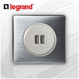 Prise USB Double complete Legrand Celiane Alu Métal Prise USB Double complete