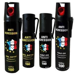 Lot MIX 4 Bombes lacrymogene GEL GAZ - 75 et 25 ml Lot MIX 4 Bombes lacrymogene