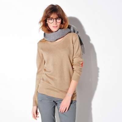 Pull col rond uni toucher cachemire