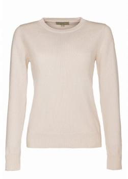 Pull cachemire col rond taille large 4 fils (Beige