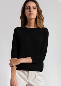 Pull cachemire col rond 2 fils (Noir)