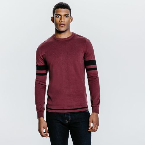 Pull uni avec rayures sur les manches Bordeaux Hom