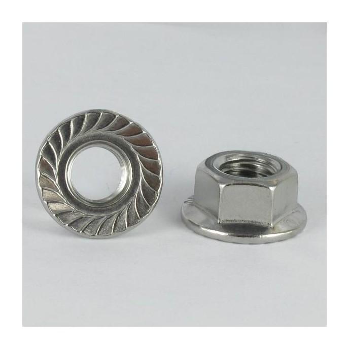 ECROU HEXAGONAL EMBASE/COLLERETTE CRANTEE M6 INOX