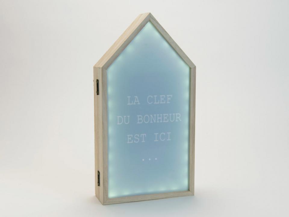 Boite à clé lumineuse forme maison en bois MDF ble