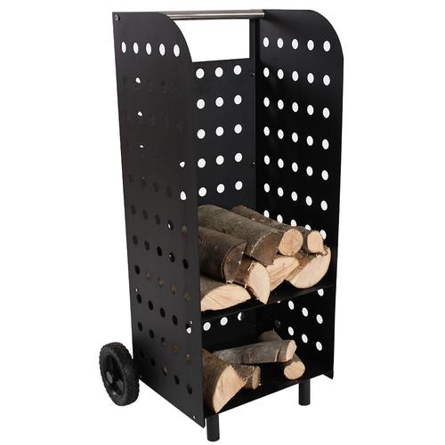 Chariot à bûches, bois, Panier en métal, sur roule