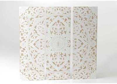 Triptyque rosace x3 blanc et beige h90x30 cm Triptyque rosace x3 blanc
