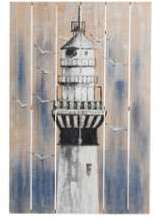 Tableau planches de bois bleu Phare Tableau planches de bois bleu