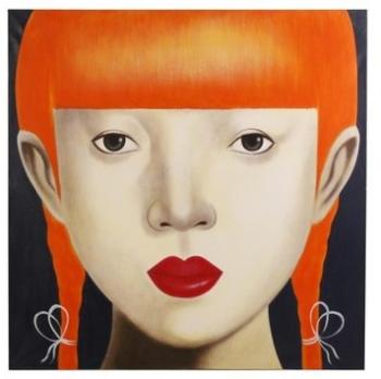 Cadre exotique en bois visuel femme cheveux orange