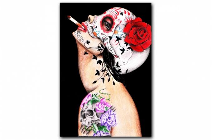 Tableau RockNRoll Femme Squelette L.55 x H.80 cm