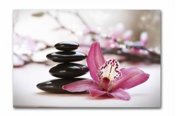 Tableau Zen Galets en Pyramide avec Fleur Rose L.8