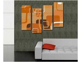 Grand tableau Quadriptique SEVENTIES Marron Grand tableau Quadriptique