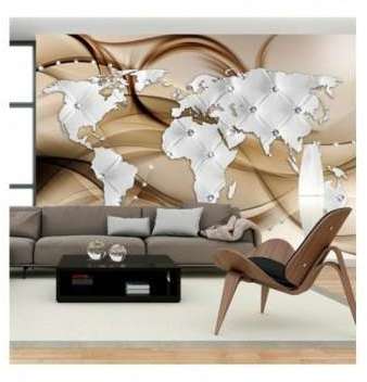 Papier Peint - World Map - White & Diamonds - Bima