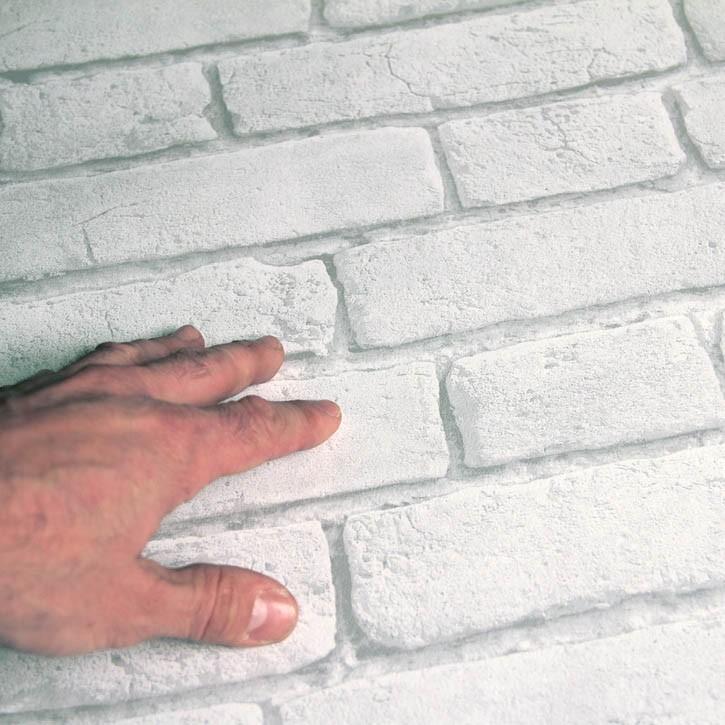 Papier peint Briques blanches trompe lil (Rouleau: