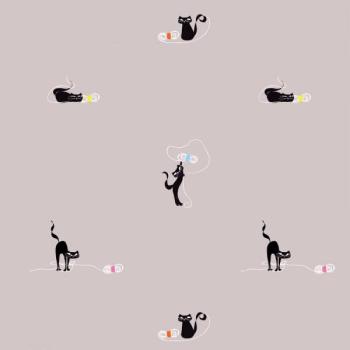 Papier peint chat : pelotes grises