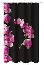 Rideau de douche Noir Orchidées Roses Lanyu Black 180 Rideau de douche Noir Orchidées