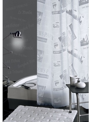 Rideau de douche fantaisie Newspaper Blanc Blanc PLANETE Rideau de douche fantaisie