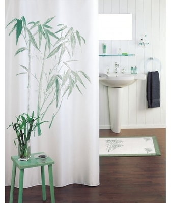 Rideau de douche fantaisie bambou vert Vert PLANETE Rideau de douche fantaisie