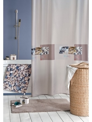 Rideau de douche Bord de mer Taupe PLANETE BAIN - Spécialiste Rideau de douche Bord de mer