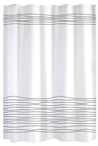Rideau de douche blanc lignes noires Blanc PLANETE Rideau de douche blanc lignes