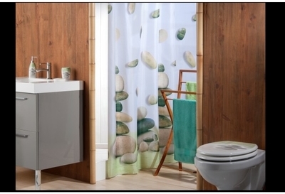 Rideau de douche Zen garden de couleur taupe et vert Rideau de douche Zen garden
