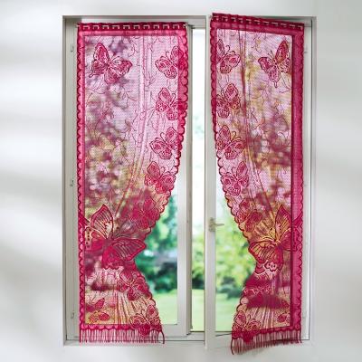 Rideau bonne-femme papillons - paire - framboise