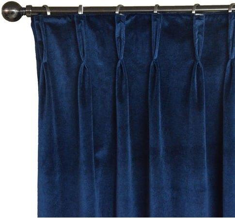 Rideau doublé en velours bleu plis flamands Rosace