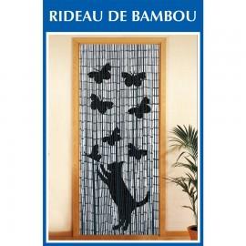 Rideau de porte bambou - chat et papillon
