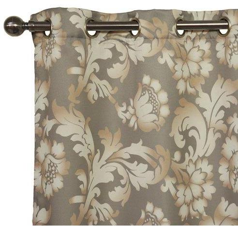 Rideau doublé imprimé Reine de Saba taupe/crème