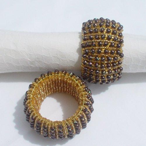Rond de serviette en perles OR et MARRON - set de