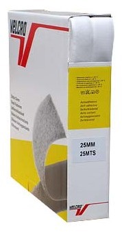 Velcro adhésif en boite de 25 m - blanc - 25 mm -