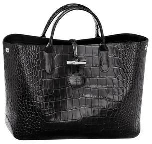 Sac À Main Roseau Croco Cuir Longchamp Noir