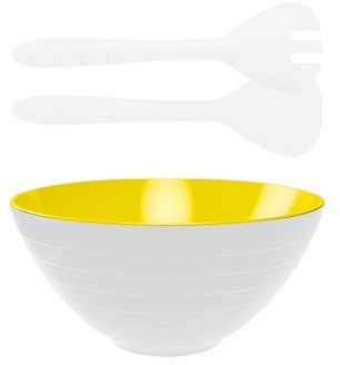 Set saladier et couverts à salade Wave - blanc jaune Set saladier et couverts à