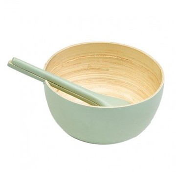 Saladier en Bambou avec Couverts de Service Vert