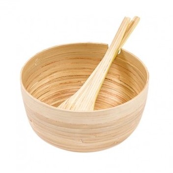 Saladier en Bambou Naturel avec Couverts de Servic