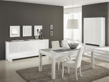 Salle à manger complète design blanc laqué TOTTI