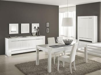 Salle à manger complète blanc laqué et chrome desi