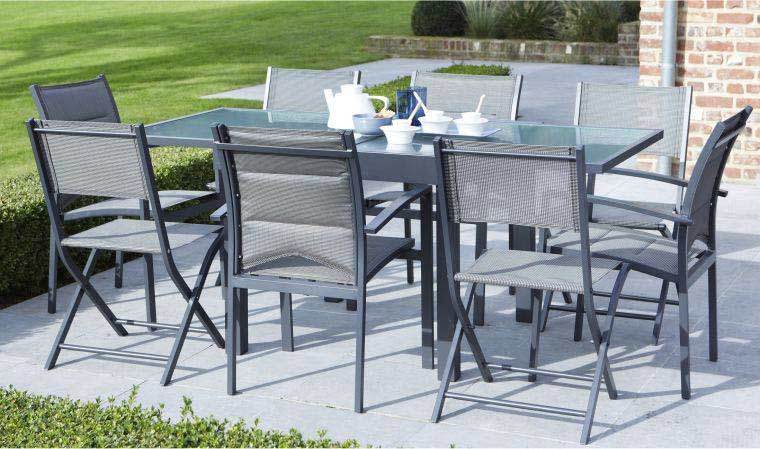 SALON DE JARDIN GRIS 8 PERSONNES - Collection Modu